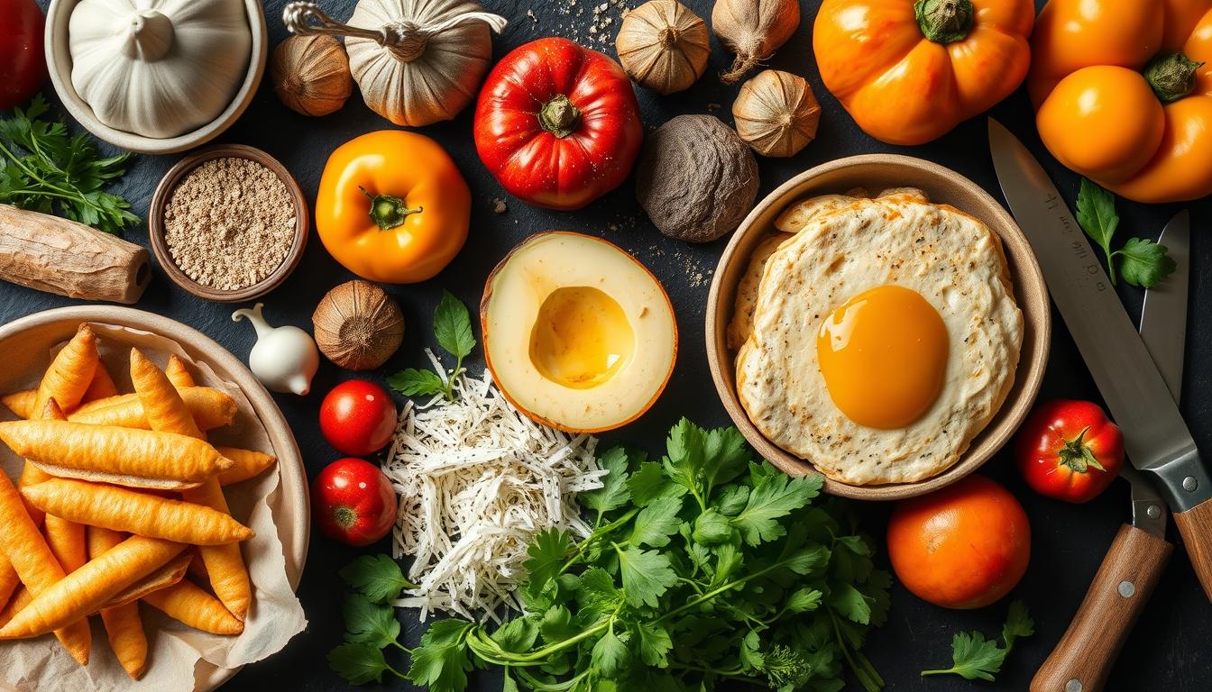 Balanced healthy meal prepared in a home kitchen